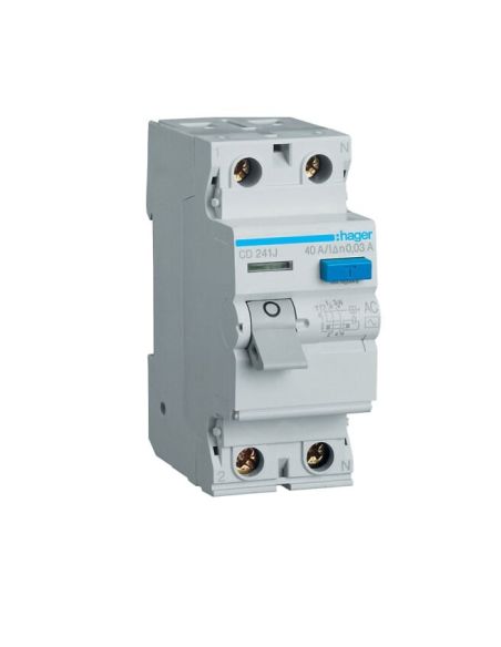 HCD241J Srovės nuotekio relė Hager CD241J (AC, 40A, 2P, 30mA, 230V) iš UAB SINTAS
