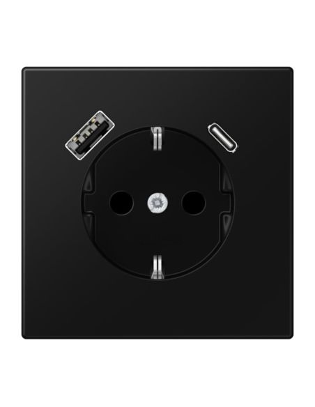 JUNGLS152015CASWM Kištukinis lizdas su USB+USB-C  JUNG LS1520-15CASWM (juodas, matinis, 16A/250V) iš UAB SINTAS