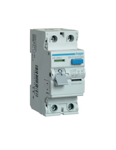 HCD264J Srovės nuotekio relė Hager CD263J (AC, 63A, 2P, 30mA, 230V) iš UAB SINTAS