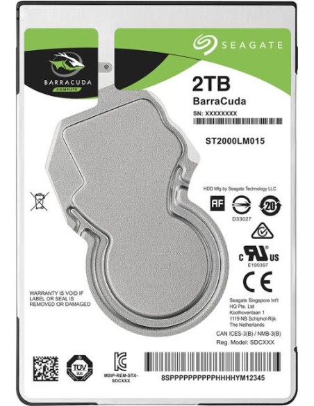 ST2000LM015 HDD|SEAGATE|Barracuda|2TB|SATA 3.0|128 MB|5400 rpm|2,5"|Thickness 7mm|ST2000LM015 iš UAB SINTAS