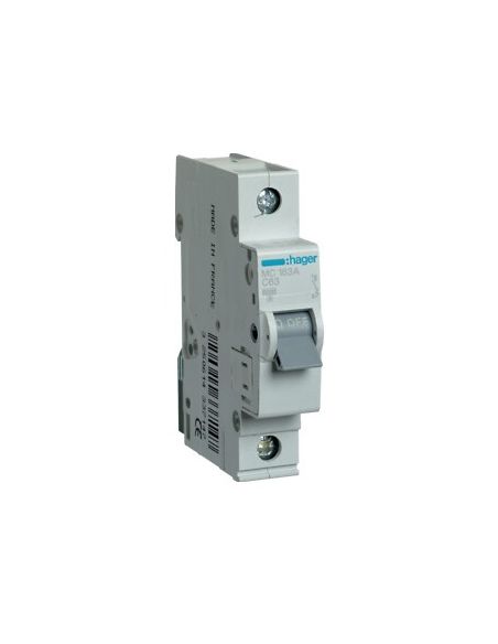 HMC163 Automatinis jungiklis Hager MC163 (63A, 1P, 230V, 6kA) iš UAB SINTAS