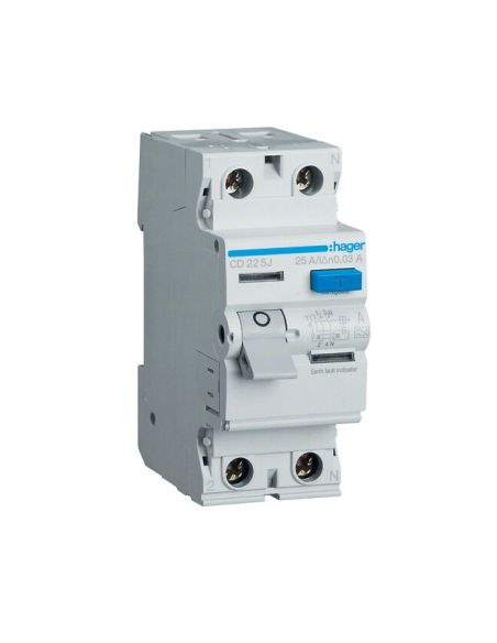 HCD225J Srovės nuotekio relė Hager CD225J (A, 25A, 2P, 30mA, 230V) iš UAB SINTAS