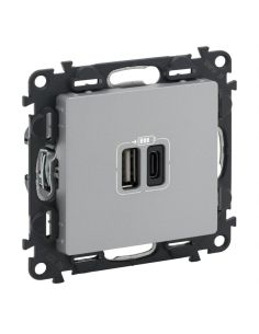 LVALENUSALIUM USB dvigubas C + A tipo kištukinis lizdas Valena Life Legrand 753306 (aluminio spalva) iš UAB SINTAS