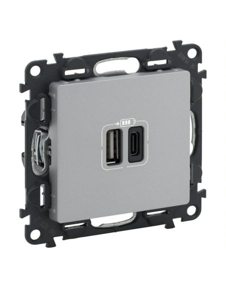 LVALENUSALIUM USB dvigubas C + A tipo kištukinis lizdas Valena Life Legrand 753306 (aluminio spalva) iš UAB SINTAS