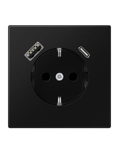 JUNGLS152015CASWM Kištukinis lizdas su USB+USB-C  JUNG LS1520-15CASWM (juodas, matinis, 16A/250V) iš UAB SINTAS