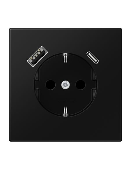 JUNGLS152015CASWM Kištukinis lizdas su USB+USB-C  JUNG LS1520-15CASWM (juodas, matinis, 16A/250V) iš UAB SINTAS