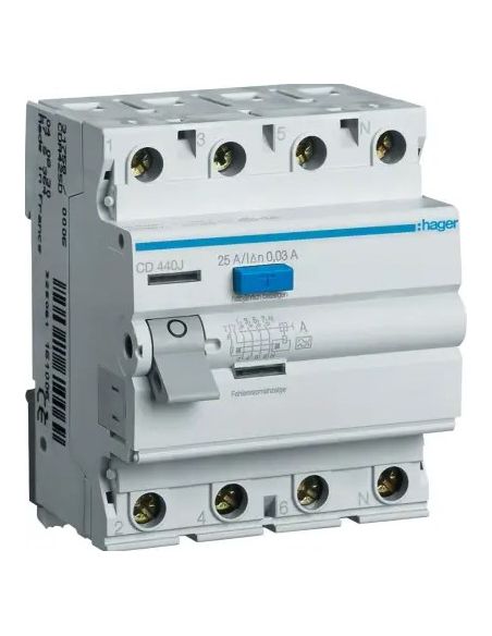 HCD440J Srovės nuotekio relė Hager CD440J (AC, 40A, 4P, 30mA, 230V) iš UAB SINTAS