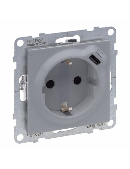 L721329 Kištukinis lizdas su įžem. + USB-C įkroviklio lizdu aliuminis Suno Legrand 721329 iš UAB SINTAS
