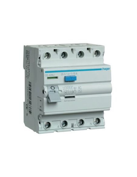 004101 Relė srovės nuotėkio RCCB 4P 25A 30mA AC-tipas - HAGER iš UAB SINTAS