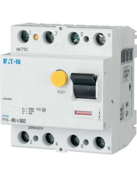 029724 Relė srovės nuotėkio RCCB 4P 40A 30mA AC-tipas PF6-40/4/003 - EATON iš UAB SINTAS