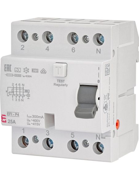 514595 Relė srovės nuotėkio RCCB 4P 40A 30mA AC-tipas EFI6-P4 AC 40/0.03 - ETI iš UAB SINTAS