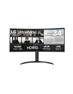 34WR55QK-B LCD Monitor|LG|34WR55QK-B|34"|Business/Curved/21 : 9|Panel VA|3440x1440|21:9|100Hz|5 ms|Height adjustable|Tilt|Colour