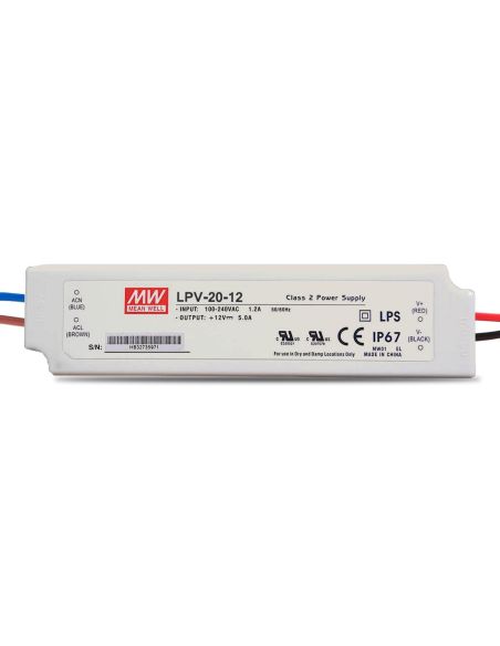 ➤ Impulsinis maitinimo šaltinis LED 12V 20W 1.67A IP67, Mean well, LPV-20-12