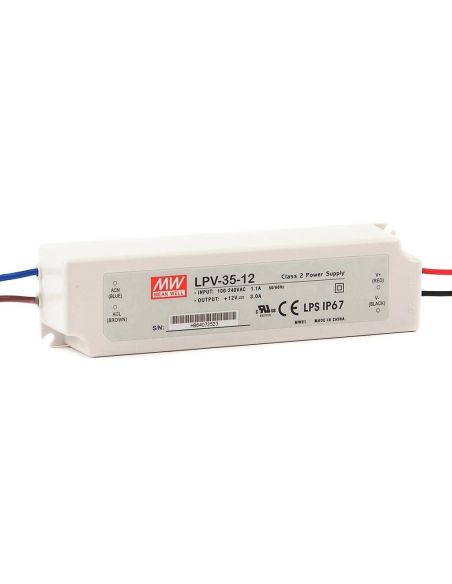 ➤ Impulsinis maitinimo šaltinis LED 12V 36W 3A IP67, Mean well, LPV-35-12 