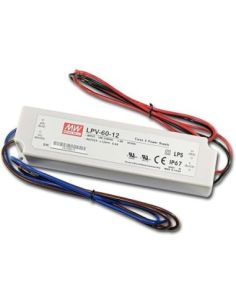 ➤ Impulsinis maitinimo šaltinis LED 12V 60W 5A IP67, Mean well, LPV-60-12