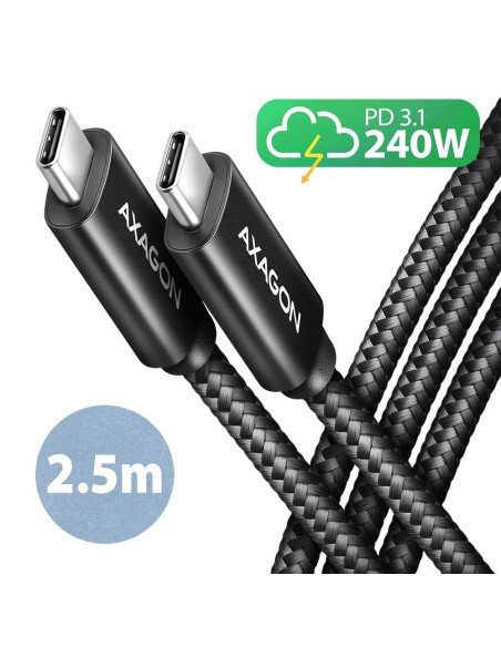 CABLE USB-C TO USB-C 2.5M 240W/BRAID BLK BUCM2-CM25AB AXAGON