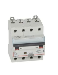 ➤ Srovės nuotekio relė su automatiniu jungikliu 411186 Legrand (AC, 16A, 4P, 30mA, 400V)