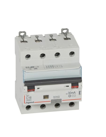 ➤ Srovės nuotekio relė su automatiniu jungikliu 411186 Legrand (AC, 16A, 4P, 30mA, 400V)