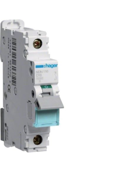➤ Automatinis jungiklis Hager NDN116 (1P, 16A, D, 10kA, 400V) 