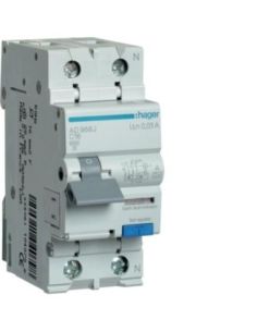 ➤ Srovės nuotėkio relė su automatiniu jungikliu Hager AD966J (2P, 16A, C, AC tipo, 1P+N, 6kA)