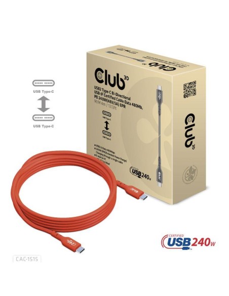 CABLE USB-C TO USB-C 4M/M/M CAC-1515 CLUB3D CABLE USB-C TO USB-C 4M/M/M CAC-1515 CLUB3D