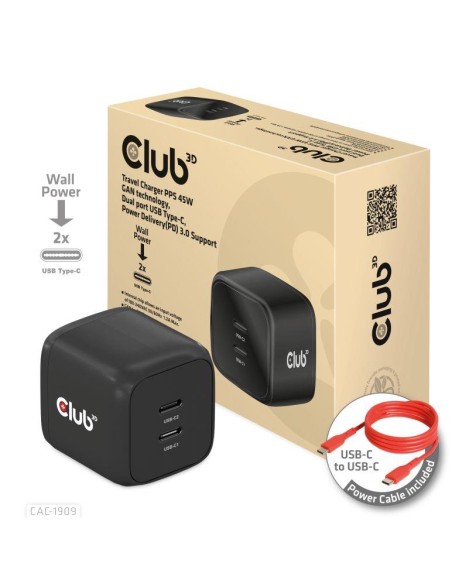MOBILE CHARGER WALL USB-C DUAL/45W CAC-1909EU CLUB3D MOBILE CHARGER WALL USB-C DUAL/45W CAC-1909EU CLUB3D