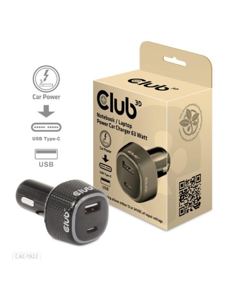 NB CHARGER CAR USB+USB-C/63W CAC-1922 CLUB3D NB CHARGER CAR USB+USB-C/63W CAC-1922 CLUB3D